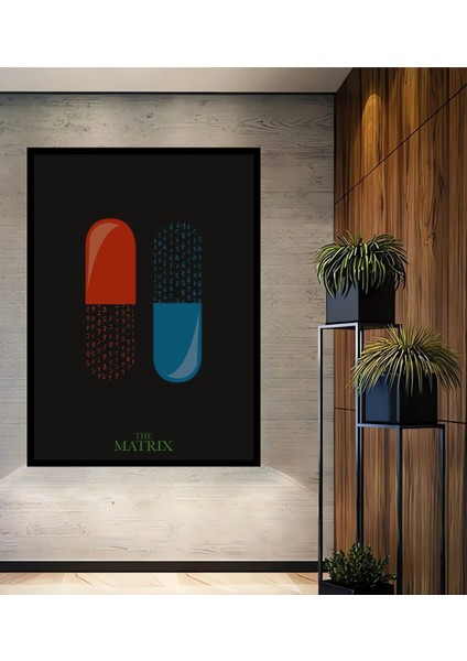 Çerçeve Görünümlü Matrix Kırmızı Mavi Hap Ahşap Mdf Dekoratif Tablo Dikdörtgen Tablo