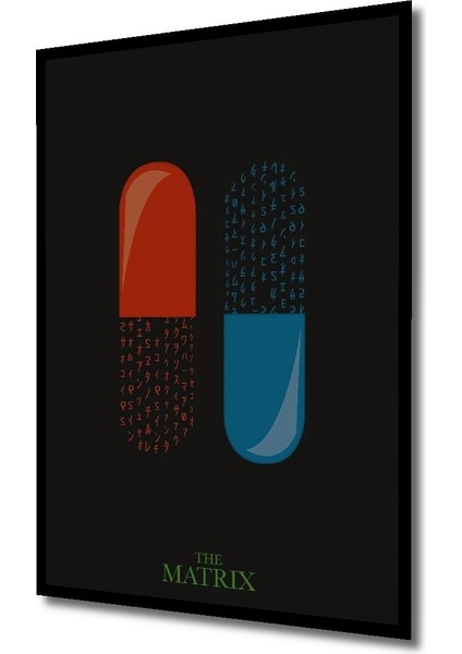 Çerçeve Görünümlü Matrix Kırmızı Mavi Hap Ahşap Mdf Dekoratif Tablo Dikdörtgen Tablo fiyatları