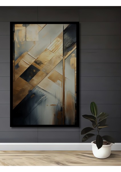 Çerçeve Görünümlü Modern Geometrik Soyut Ahşap Mdf Dekoratif Tablo Dikdörtgen Tablo