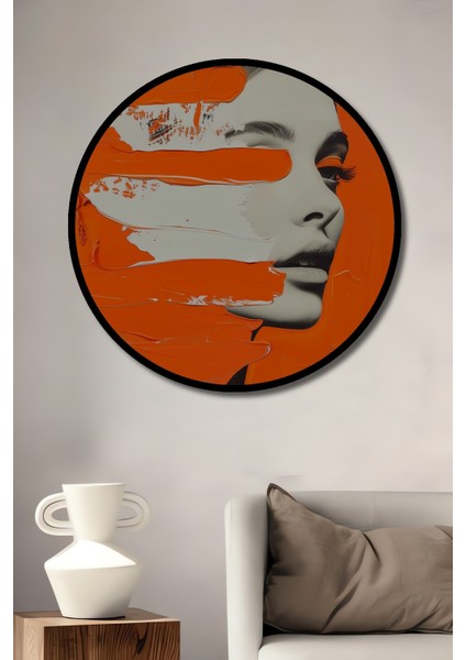 Çerçeve Görünümlü Bohem Soyut Sanat Portre Ahşap Mdf Dekoratif Tablo Yuvarlak Tablo