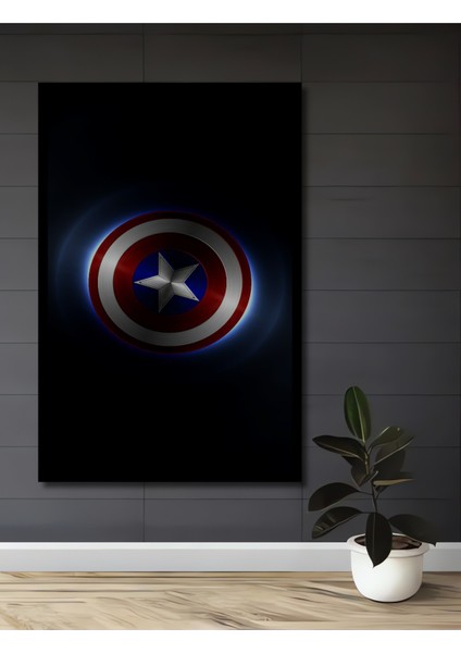 Çerçeve Görünümlü Kaptan Amerika Kalkanı Dekoratif Ahşap Mdf Tablo Dikdörtgen Tablo