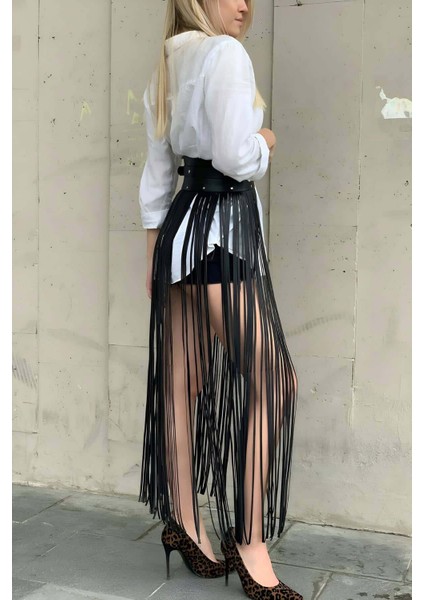 Yüksek Bel Şık Deri Püsküllü Seksi Etek - BRF1003 modelleri