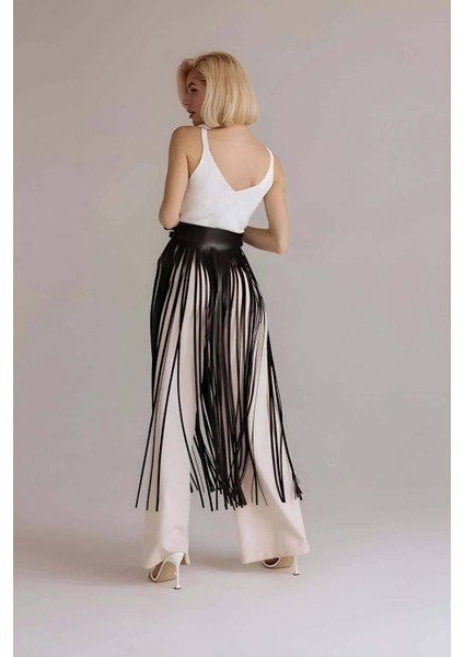 Püsküllü Deri Etek, Bel Üzeri Şık Püsküllü Deri Etek - BRF1090 modelleri