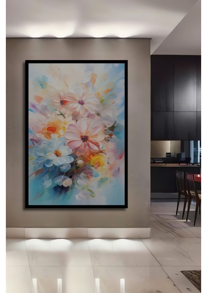 Çerçeve Görünümlü Çiçeklerin Renk Cümbüşü Dekoratif Ahşap Mdf Tablo Dikdörtgen Tablo