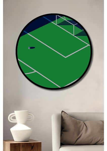 Çerçeve Görünümlü Yeşil Saha Futbol Sanatı Dekoratif Ahşap Mdf Tablo Yuvarlak Tablo