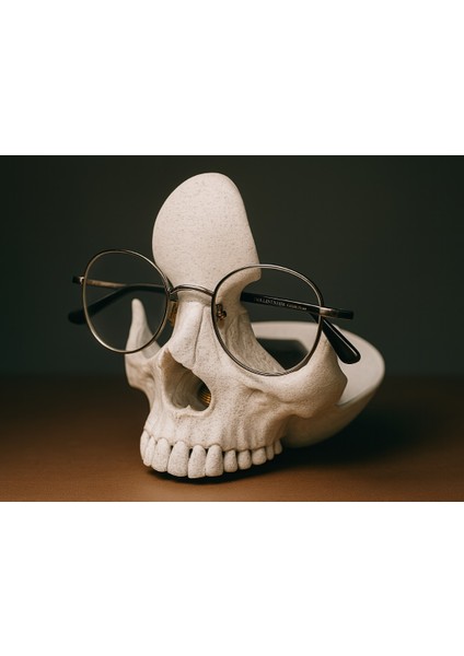 3D Kafatası Gözlük Standı ve Anahtarlık Organizer – Dekoratif Masa Üstü Düzenleyici