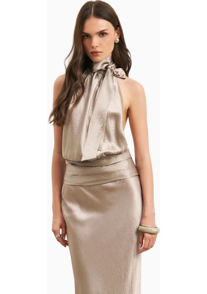 Crushed Satin Bias Cut Maxi Kadın Etek