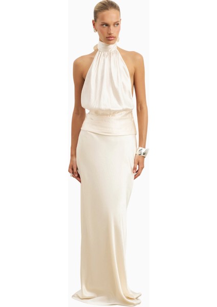 Crushed Satin Bias Cut Maxi Kadın Etek