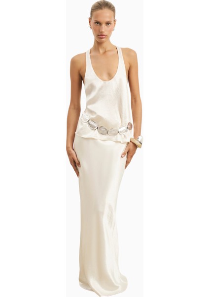 Crushed Satin Bias Cut Maxi Kadın Etek