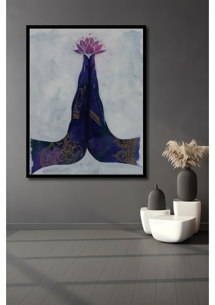 Çerçeve Görünümlü Lotus Çiçeği Meditasyon Dekoratif Ahşap Mdf Tablo Dikdörtgen Tablo