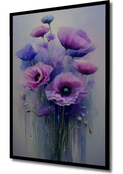 Çerçeve Görünümlü Mor Gelincik Çiçekleri Dekoratif Ahşap Mdf Tablo Dikdörtgen Tablo fiyatları