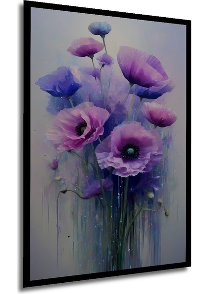 Çerçeve Görünümlü Mor Gelincik Çiçekleri Dekoratif Ahşap Mdf Tablo Dikdörtgen Tablo modelleri