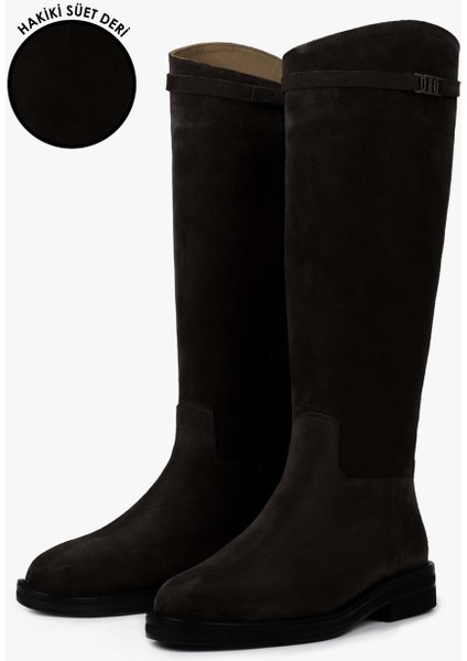 Kadın Arlina Kahve Hakiki Süet Deri Çizme
