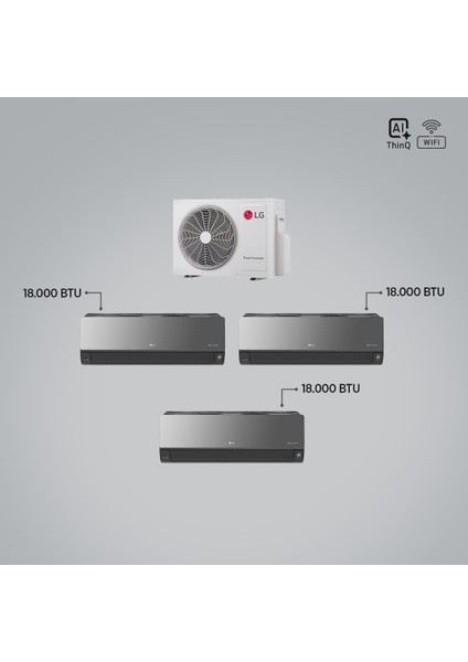 1+3 Multi Sistem / 18+18+18 Iç Üniteler = 1 Adet Dış Ünite Al Thinq Wi-Fi Kontrolü