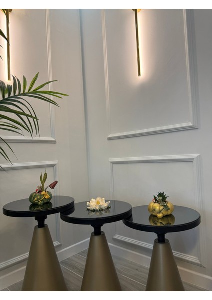 3 Lü Class Sarı Siyahcam Aynalı Zigon Sehpa fiyatları