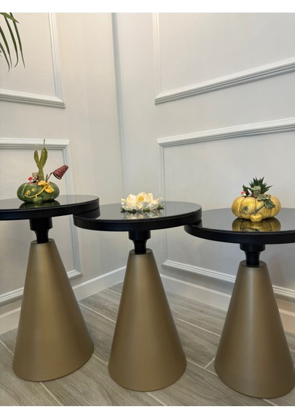 3 Lü Class Sarı Siyahcam Aynalı Zigon Sehpa modelleri