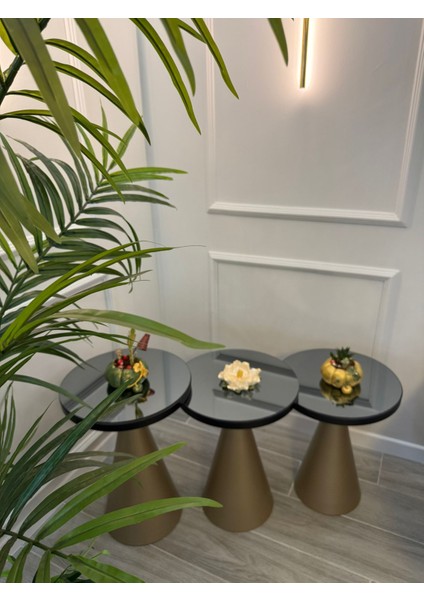 3 Lü Class Sarı Siyahcam Aynalı Zigon Sehpa fırsatları