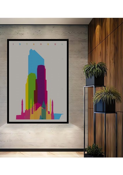 Çerçeve Görünümlü Renkli Istanbul Silueti Dekoratif Ahşap Mdf Tablo Dikdörtgen Tablo