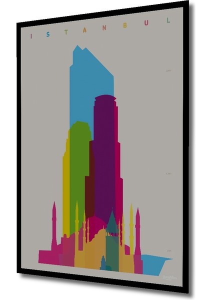 Çerçeve Görünümlü Renkli Istanbul Silueti Dekoratif Ahşap Mdf Tablo Dikdörtgen Tablo fiyatları