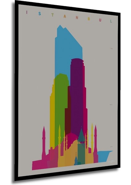 Çerçeve Görünümlü Renkli Istanbul Silueti Dekoratif Ahşap Mdf Tablo Dikdörtgen Tablo modelleri