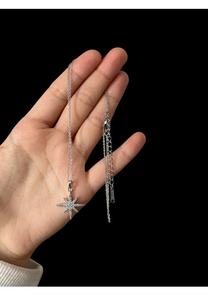 Kadın Kolye 316L Çelik Taşlı Yıldız Kolye Paslanmaz Işıltılı Modern Tasarım Yıldız Koly Taşlı Kolye 316L Çelik Kolye, Paslanmaz Çelik Takı Gümüş Renk Kolye Kadın Kolye Modelleri, Alerji Yapmaz Kolye modelleri