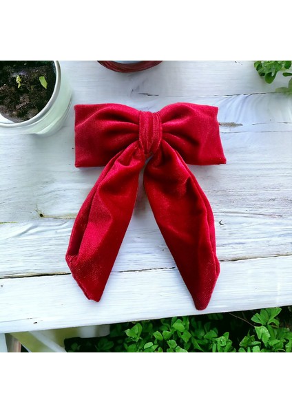 Kırmızı Renk Kadife Klipsli Fiyonk Toka