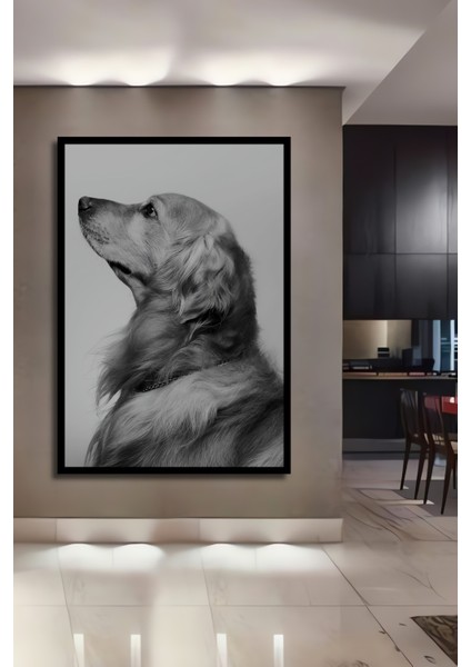 Çerçeve Görünümlü Altın Renkli Retriever Dekoratif Ahşap Mdf Tablo Dikdörtgen Tablo