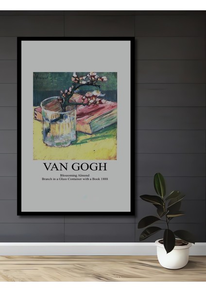 Çerçeve Görünümlü Van Gogh Çiçek Açan Dal Ahşap Mdf Dekoratif Tablo Dikdörtgen Tablo