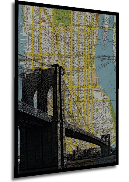 Çerçeve Görünümlü Brooklyn Köprüsü Harita Ahşap Mdf Dekoratif Tablo Dikdörtgen Tablo modelleri