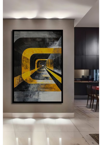 Çerçeve Görünümlü Modern Geometrik Soyut Ahşap Mdf Dekoratif Tablo Dikdörtgen Tablo