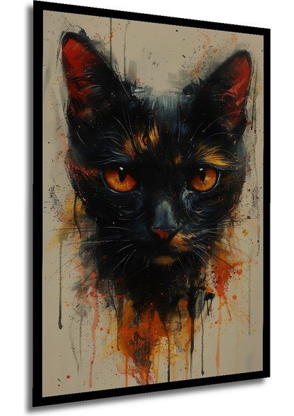 Çerçeve Görünümlü Dekoratif Ahşap Mdf Tablo Sanatsal Kedi Portresi Dikdörtgen Tablo modelleri