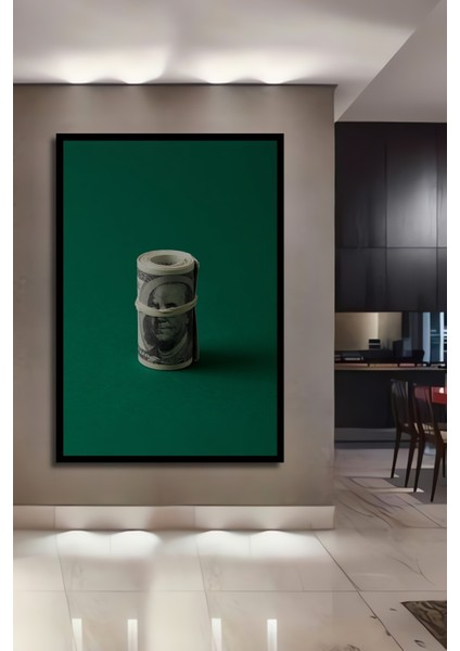 Çerçeve Görünümlü Benjamin Franklin Para Ahşap Mdf Dekoratif Tablo Dikdörtgen Tablo