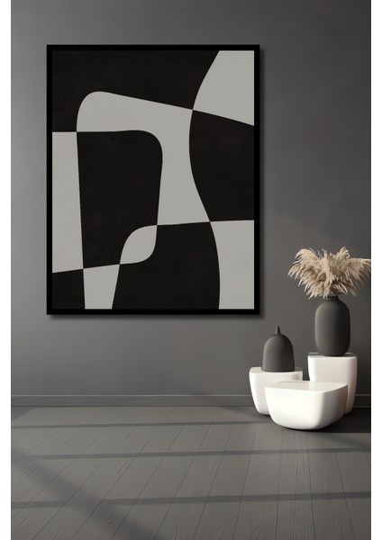 Çerçeve Görünümlü Soyut Sanat Siyah Beyaz Dekoratif Ahşap Mdf Tablo Dikdörtgen Tablo