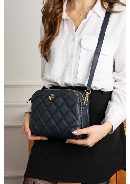 Sanmorris Glc Kadın Ayarlanabilir Çapraz Askılı 4 Bölmeli Siyah Saten Omuz ve Çapraz Çanta