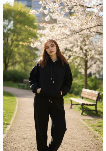 Kadın Oversize Kapüşonlu Eşofman Takımı Premıum Kalite | Şardonlu Kışlık Jogger Seti