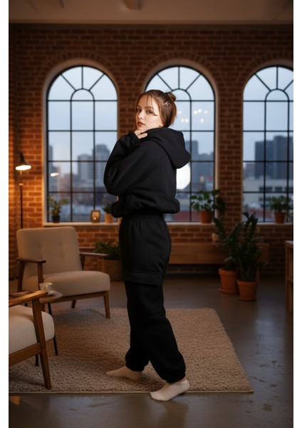 Kadın Oversize Kapüşonlu Eşofman Takımı Premıum Kalite | Şardonlu Kışlık Jogger Seti fiyatları