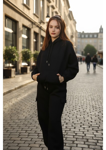 Kadın Oversize Kapüşonlu Eşofman Takımı Premıum Kalite | Şardonlu Kışlık Jogger Seti fırsatları