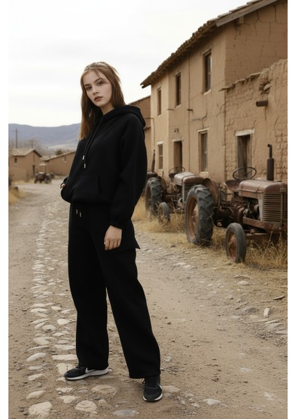 Kadın Oversize Kapüşonlu Eşofman Takımı Premıum Kalite | Şardonlu Kışlık Jogger Seti