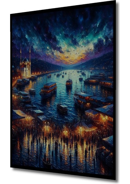 Çerçeve Görünümlü Istanbul Boğazı Gece Dekoratif Ahşap Mdf Ev Duvar Tablo Dikdörtgen Ev Duvar Tablo fiyatları