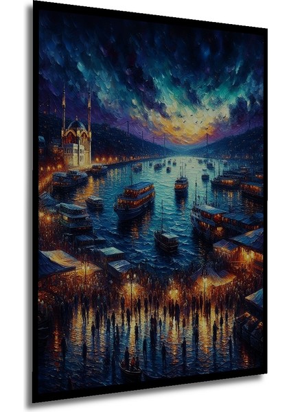 Çerçeve Görünümlü Istanbul Boğazı Gece Dekoratif Ahşap Mdf Ev Duvar Tablo Dikdörtgen Ev Duvar Tablo modelleri