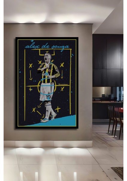 Çerçeve Görünümlü Alex De Souza Sarı Lacivert Takım Ahşap Mdf Dekoratif Ev Duvar Tablo Dikdörtgen Ev