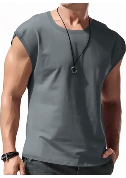 Büyük Beden Özel Tasarım Baskısız Düz Renk %100 Pamuk Ter Tutmayan Modern Üretim Kolsuz Erkek T-Shırt