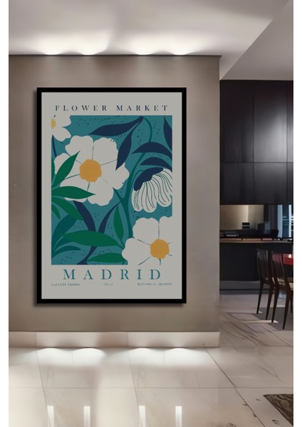 Çerçeve Görünümlü Madrid Çiçek Pazarı Dekoratif Ahşap Mdf Ev Duvar Tablo Dikdörtgen Ev Duvar Tablo