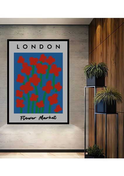 Çerçeve Görünümlü Londra Çiçek Pazarı Dekoratif Ahşap Mdf Ev Duvar Tablo Dikdörtgen Ev Duvar Tablo