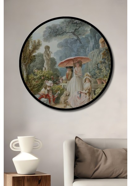 Çerçeve Görünümlü Romantik Bahçe Zarafeti Dekoratif Ahşap Mdf Ev Duvar Tablo Yuvarlak Ev Duvar Tablo