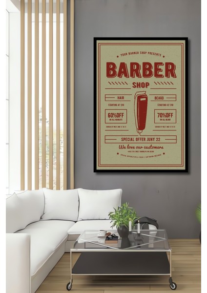 Çerçeve Görünümlü Berber Dükkanı Retro Ahşap Mdf Dekoratif Ev Duvar Tablo Dikdörtgen Ev Duvar Tablo