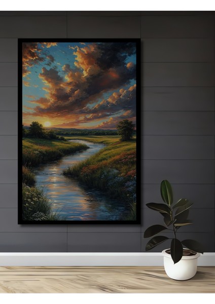 Çerçeve Görünümlü Gün Batımı Manzaralı Ahşap Mdf Dekoratif Ev Duvar Tablo Dikdörtgen Ev Duvar Tablo