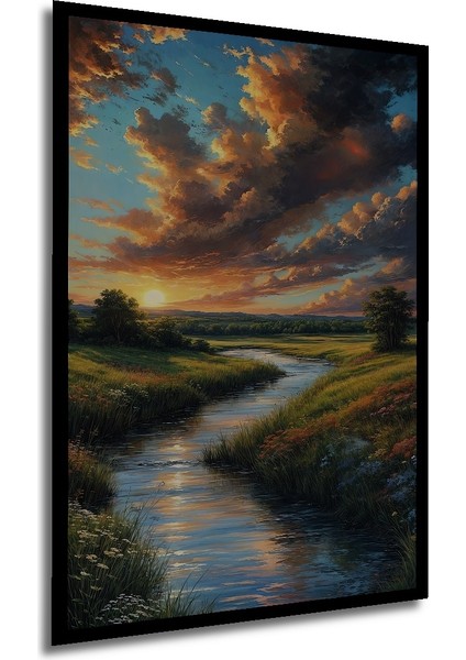 Çerçeve Görünümlü Gün Batımı Manzaralı Ahşap Mdf Dekoratif Ev Duvar Tablo Dikdörtgen Ev Duvar Tablo modelleri