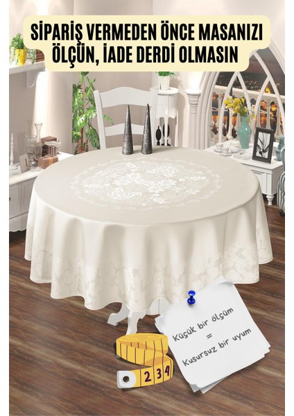 Jumbo Dertsiz Jakarlı Yuvarlak Beyaz Masaörtüsü 160 x 160 cm Silinebilir Kir Leke Tutmaz Sıvı Geçirmez