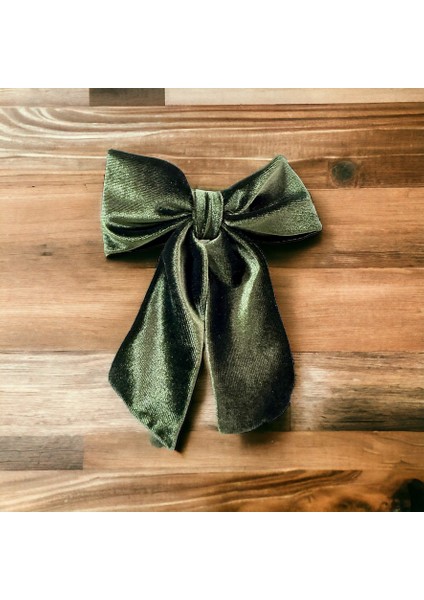 Haki Renk Kadife Klipsli Fiyonk Toka